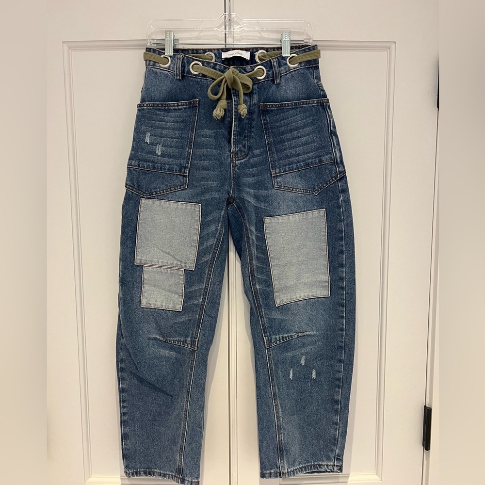 Blue Patchwork High-Rise Women’s Jeans